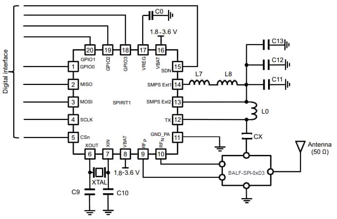 Application Circuit Diagram - STMicroelectronics BALF-SPI-0xD3 Balun Transformers